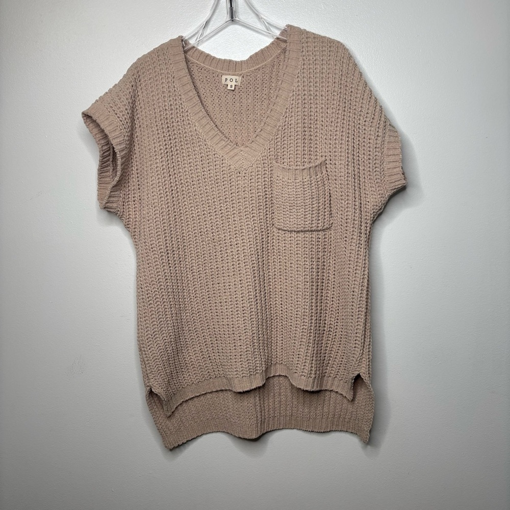 POL | Beige Oatmeal Oversized Knit Pullover Chenille Sweater Sz Small - Picture 3 of 9